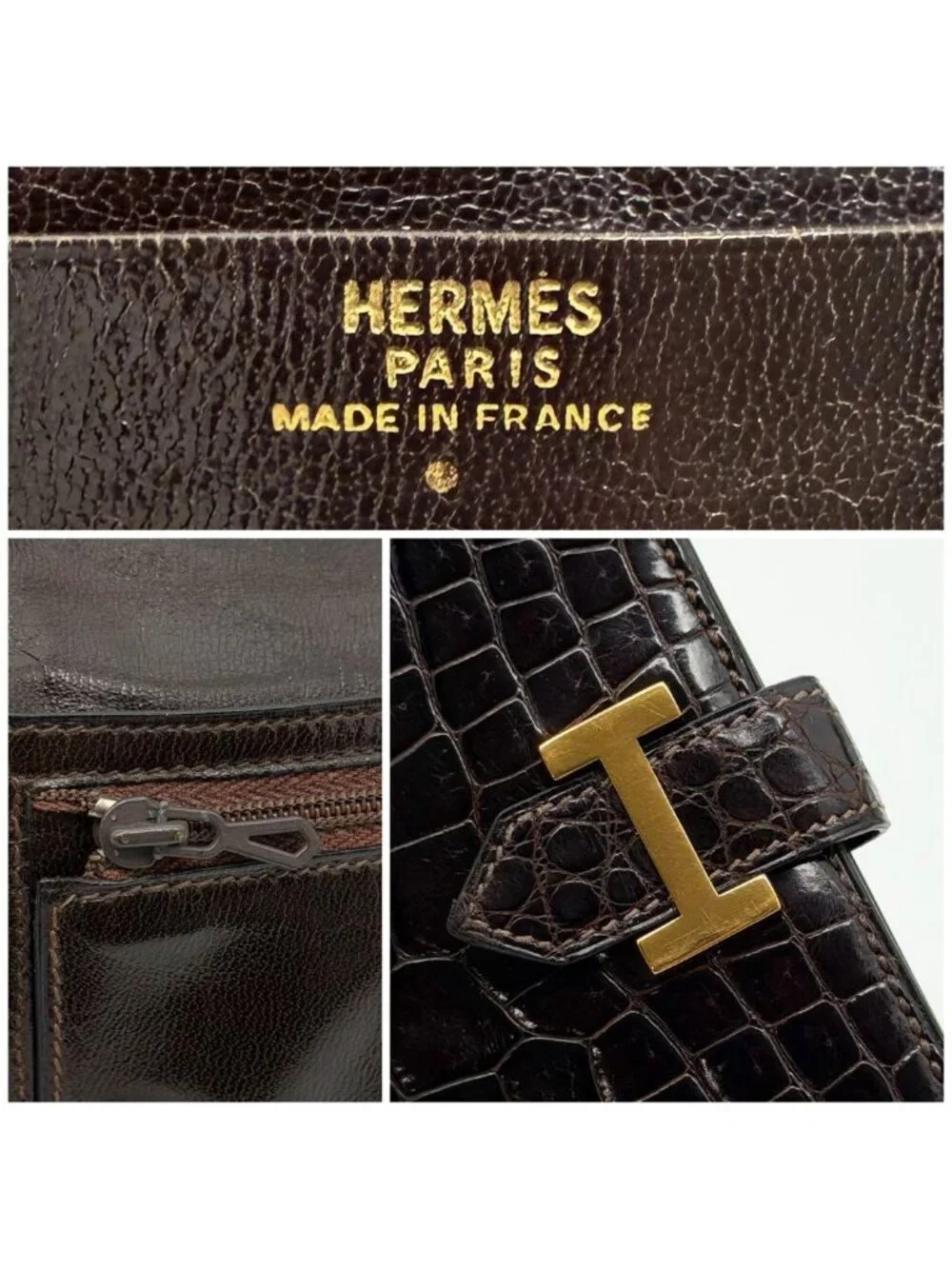 Hermes Bearn Classic Croco Brown Vintage Wallet